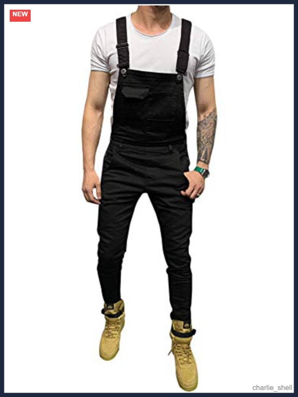 Men's Denim Bib Overalls Slim Fit Jumpsuit Adjustable Straps Multi Pockets
